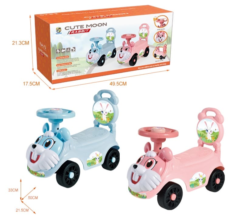 Cute Moon Rabbit Children's Ride-On Push Car – Blue & Pink Assortment