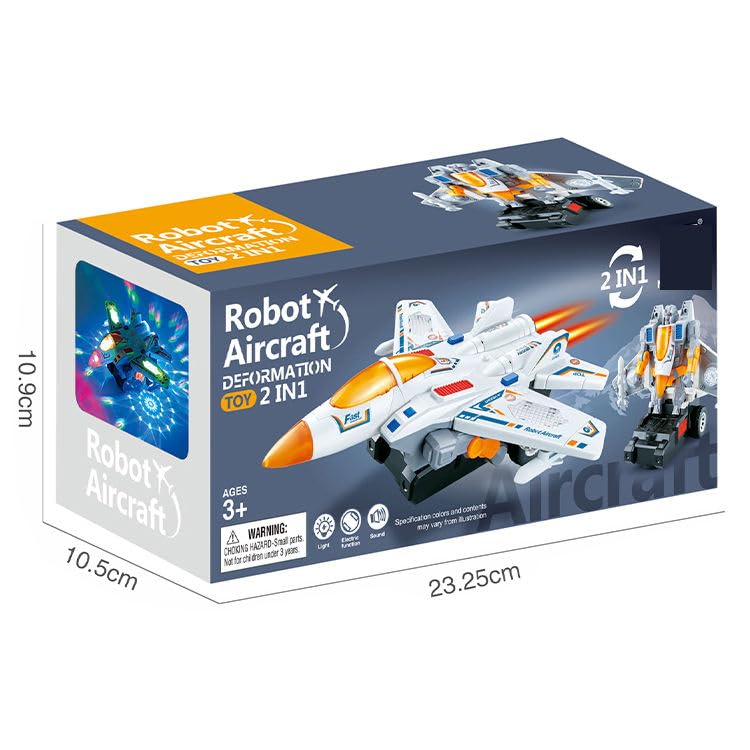 Jet Aircraft & Robot Toy, with 3D Light & Sound, 2 in 1 Deformation Bump & Go Transforming Airplane
