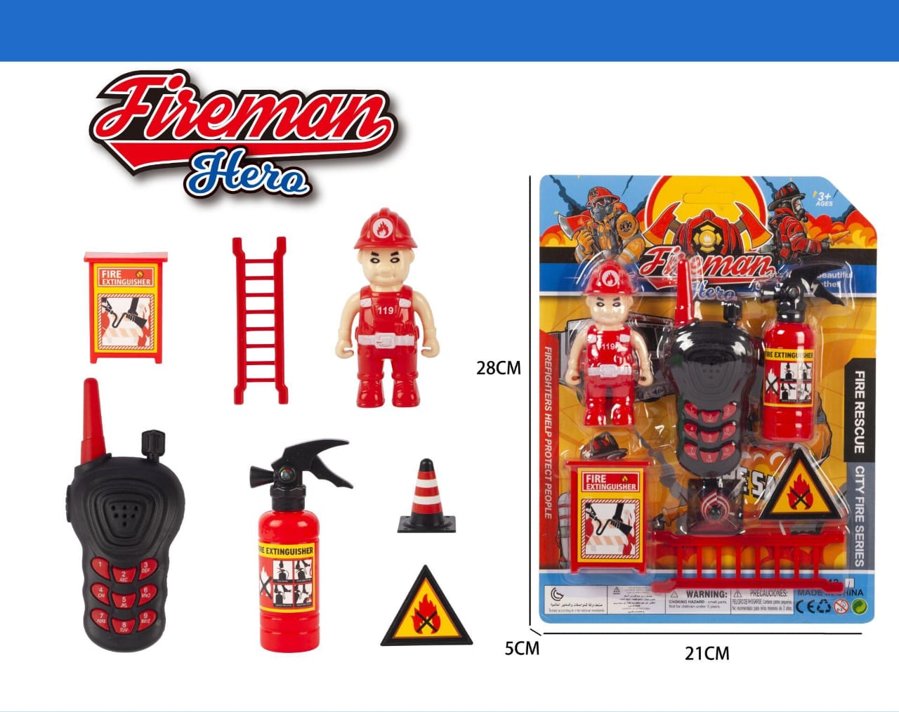 Fireman Hero Kids Toy Playset – City Fire Rescue Series, 8-Piece Set