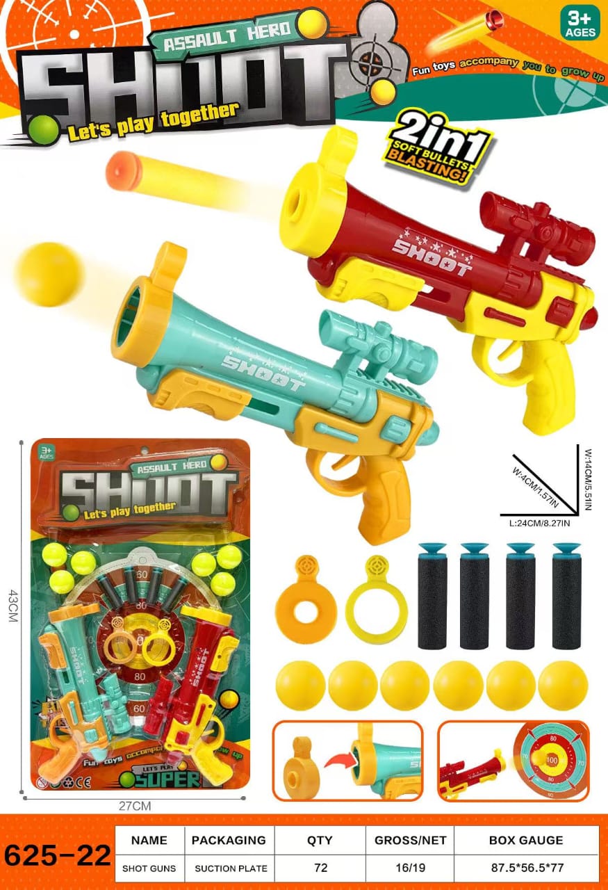 Set of 2 Assault Hero Shoot 2-in-1 Soft Bullet & Ball Blaster Set