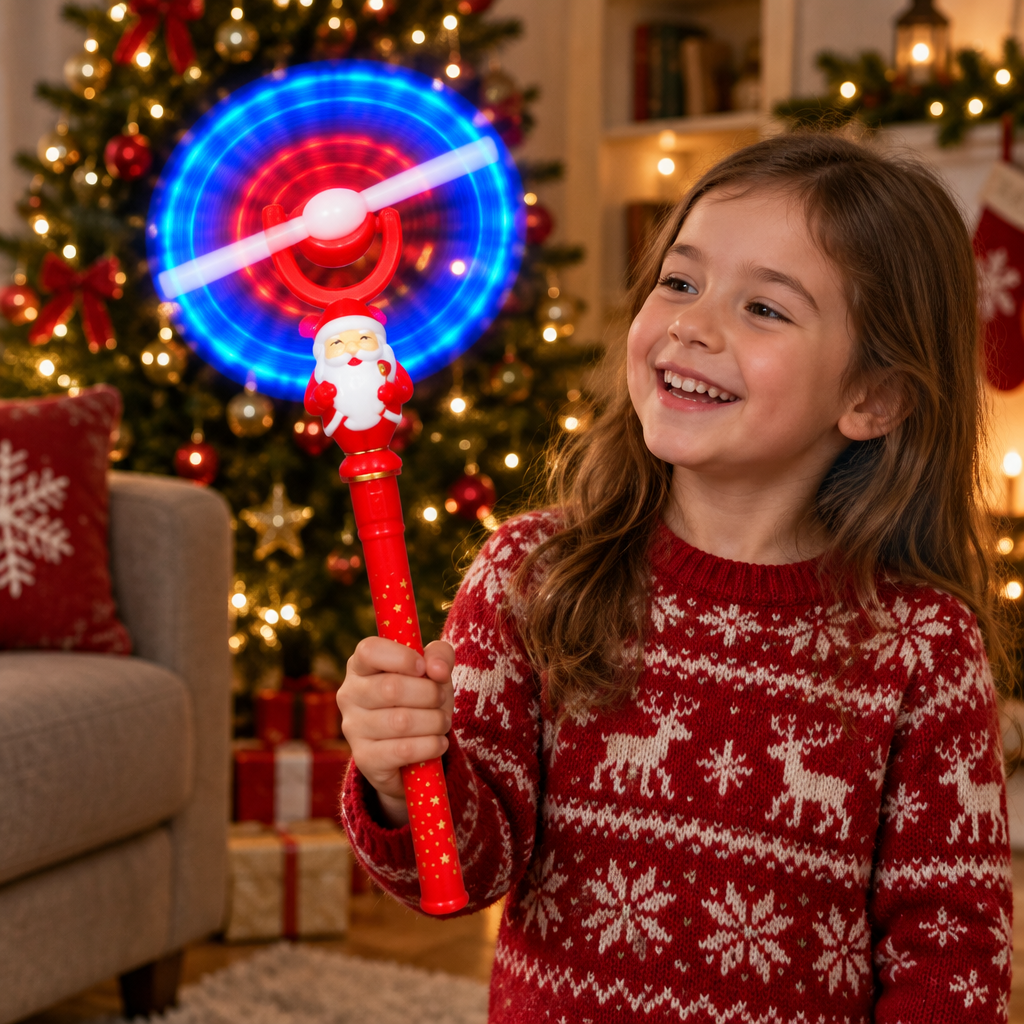 Child playing with Santa spinner