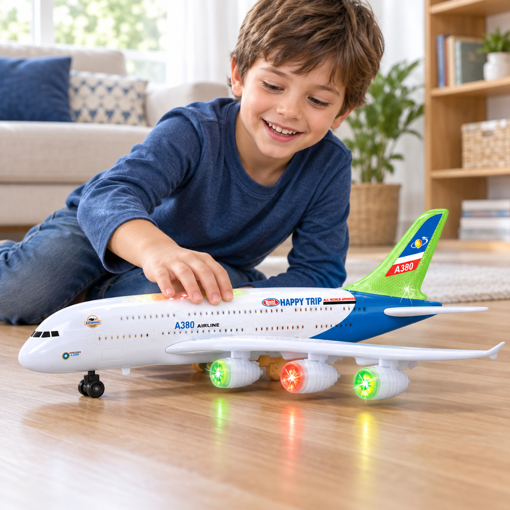 Child playing with the toy passenger plane