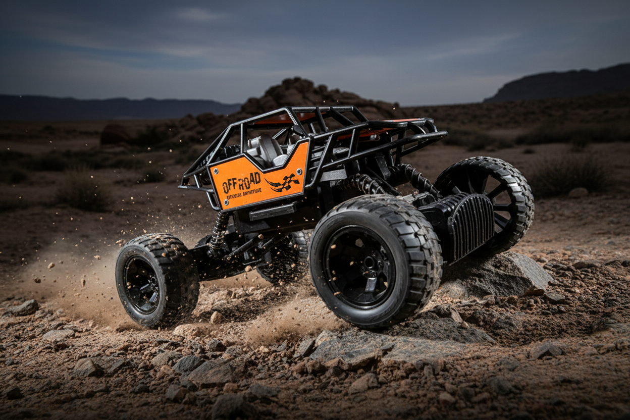 Climbers Die-Cast RC Buggy action shot on rocky terrain