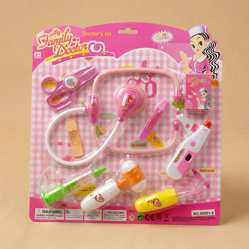 Angled view of the packaged pink doctor kit