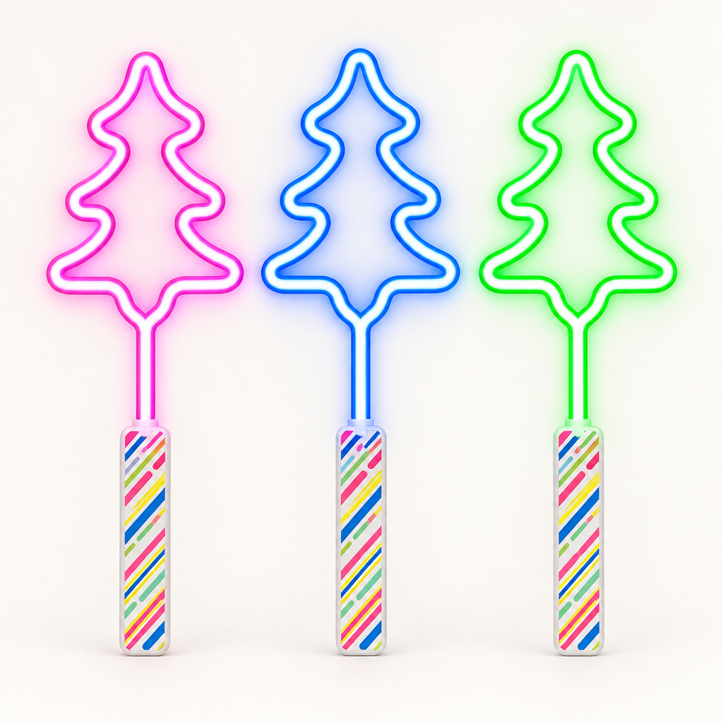 Pink, blue and green Christmas-tree LED wands
