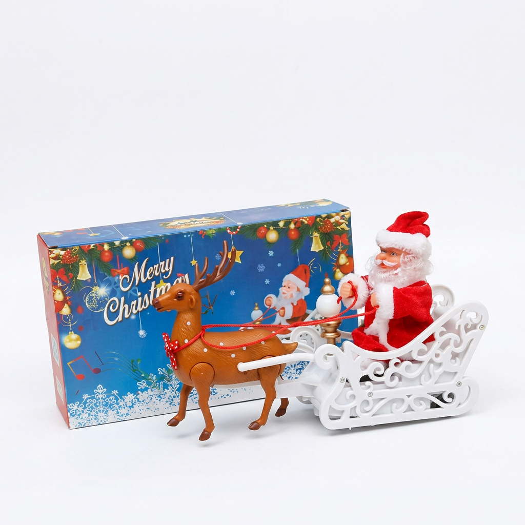Santa, sleigh and reindeer alongside the original Christmas box