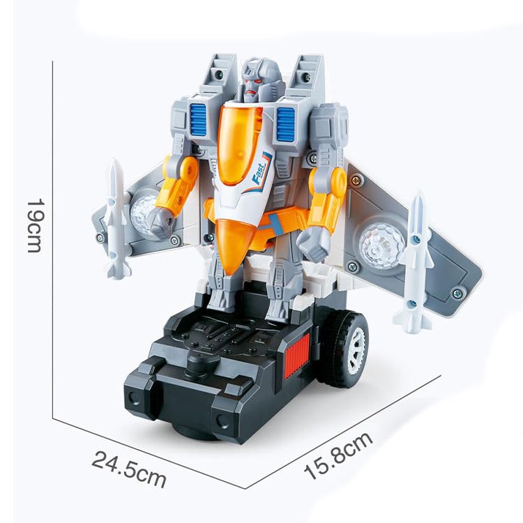 Jet Aircraft & Robot Toy, with 3D Light & Sound, 2 in 1 Deformation Bump & Go Transforming Airplane