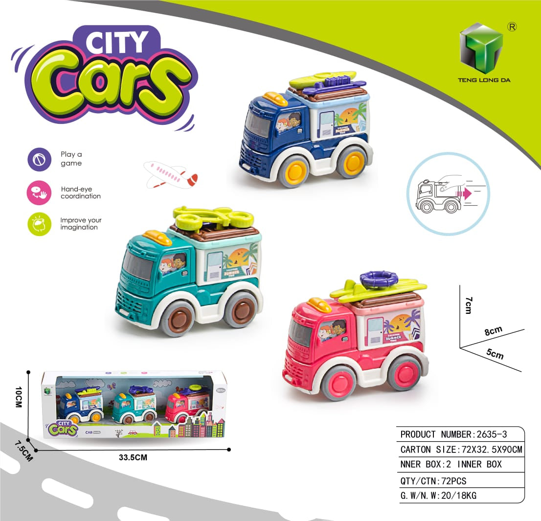 City Cars Friction-Powered Toy Truck Set — Assorted Colours (Pack of 3)