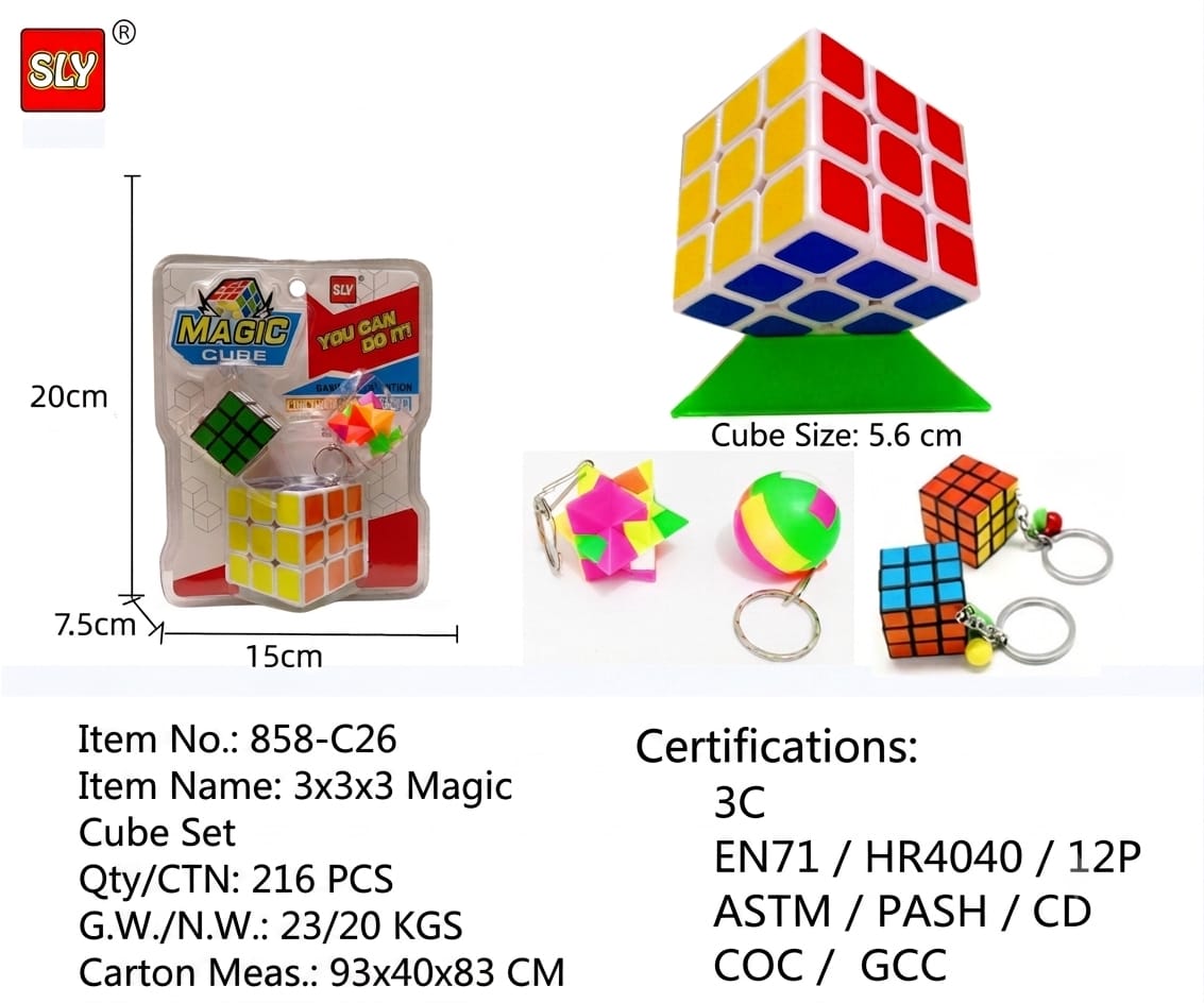 3x3x3 Magic Cube Set with Keychain Accessories