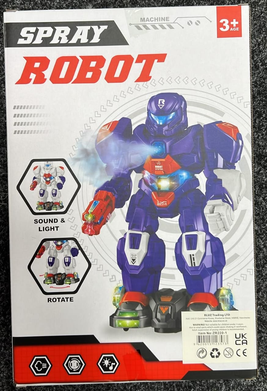 Spray Robot — Sound, Light & Rotating Action Figure