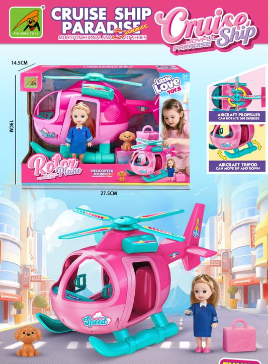 Helicopter Journey Girls Playset – Pink Toy Helicopter with Doll & Accessories