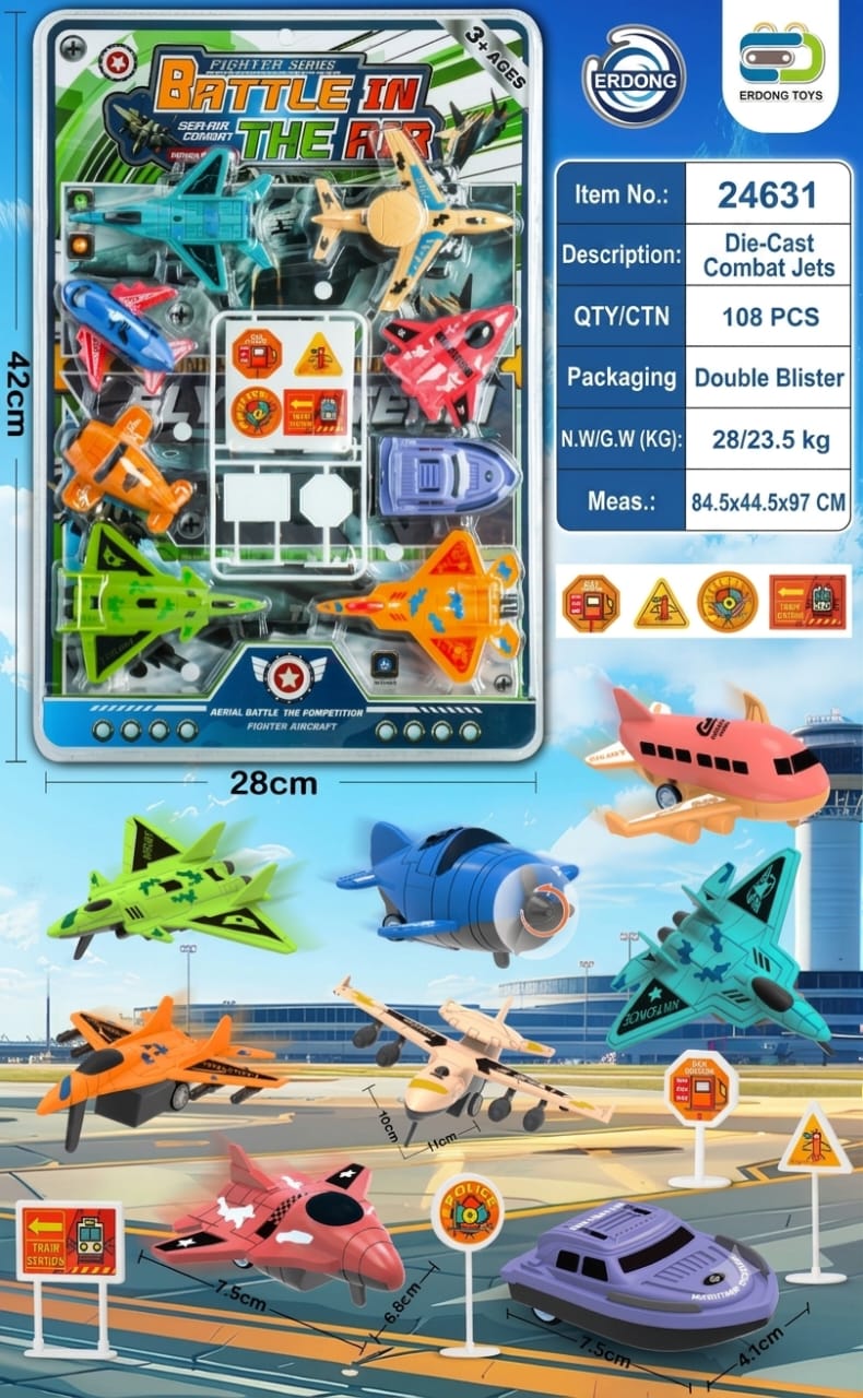Die-Cast Combat Jets Playset 8PCs