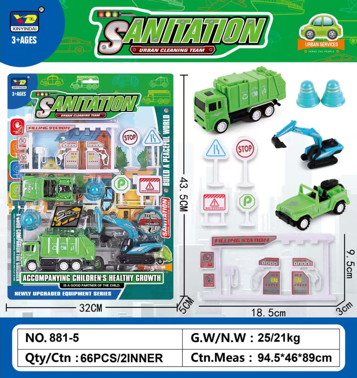 Sanitation Urban Cleaning Team Playset – Kids City Vehicle Set (Copy)