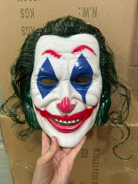 Joker Clown Halloween Mask – Full Face Costume Accessory with Hair