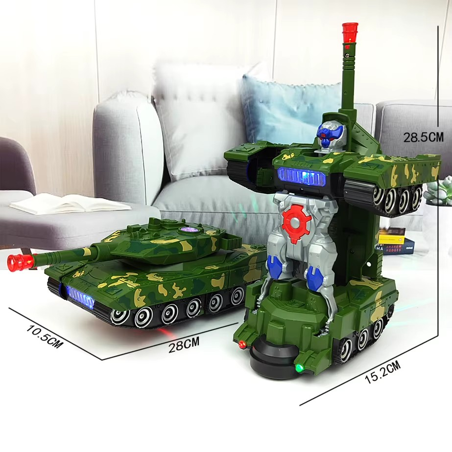 Electric Transforming Robot Tank Kids Toys with Light and Music 2 in 1 Automatic