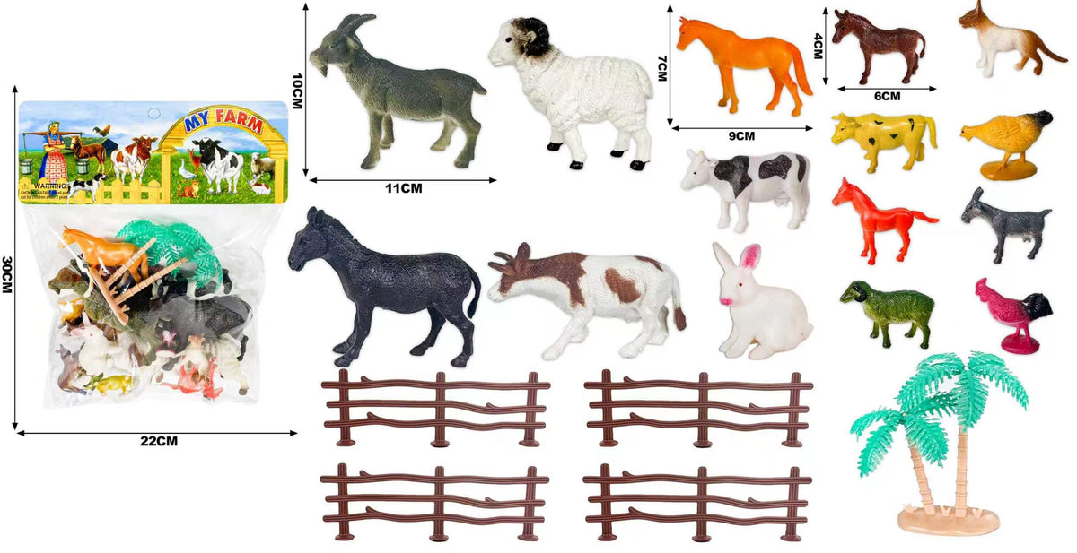 Farm Animal Figure Playset with Fences & Palm Trees
