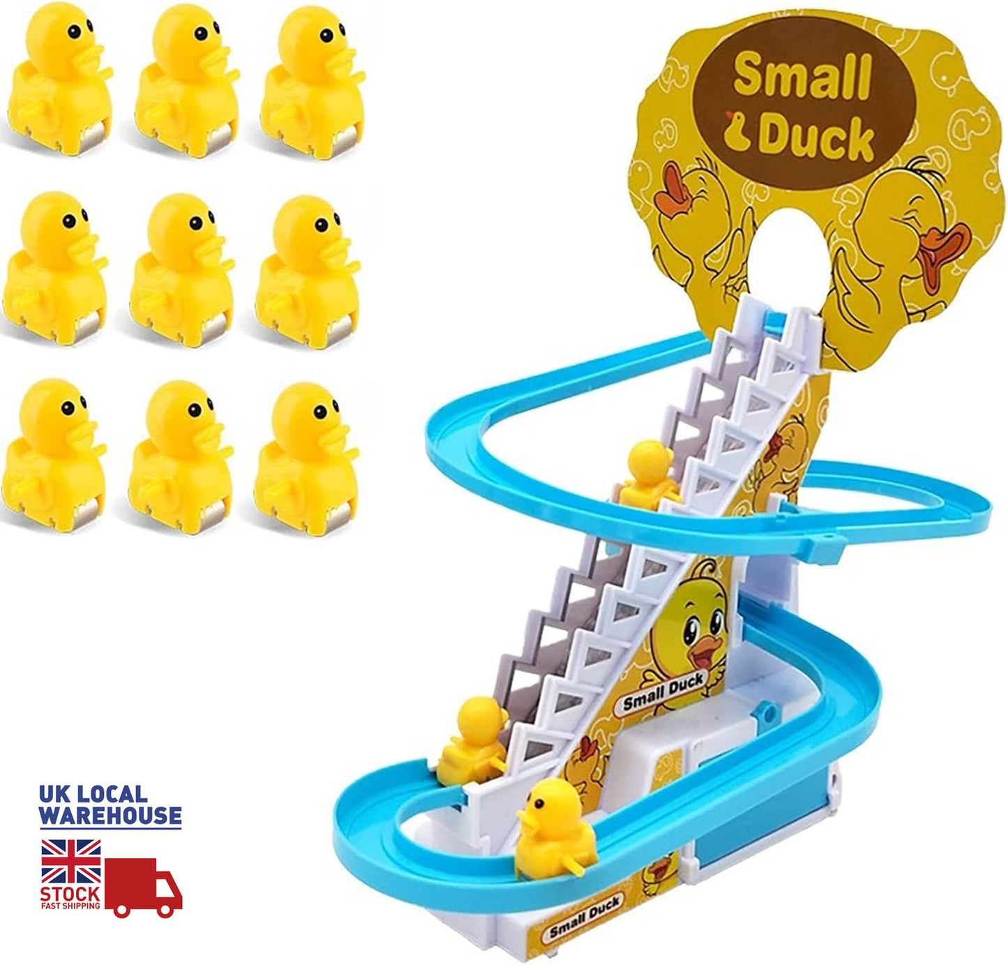 Duck Climbing Stairs Toy, Electric Race Track Game with Light & Music