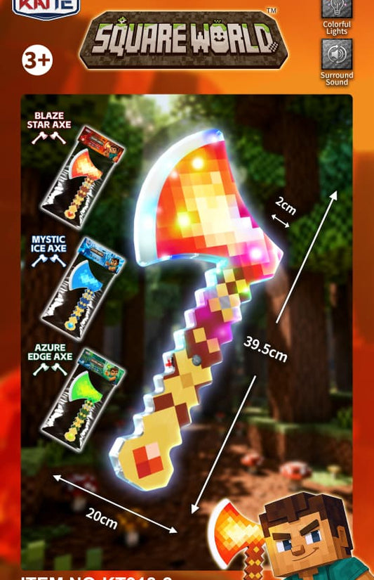 Square World Light-Up Pixel Axe – Colourful Lights & Sound