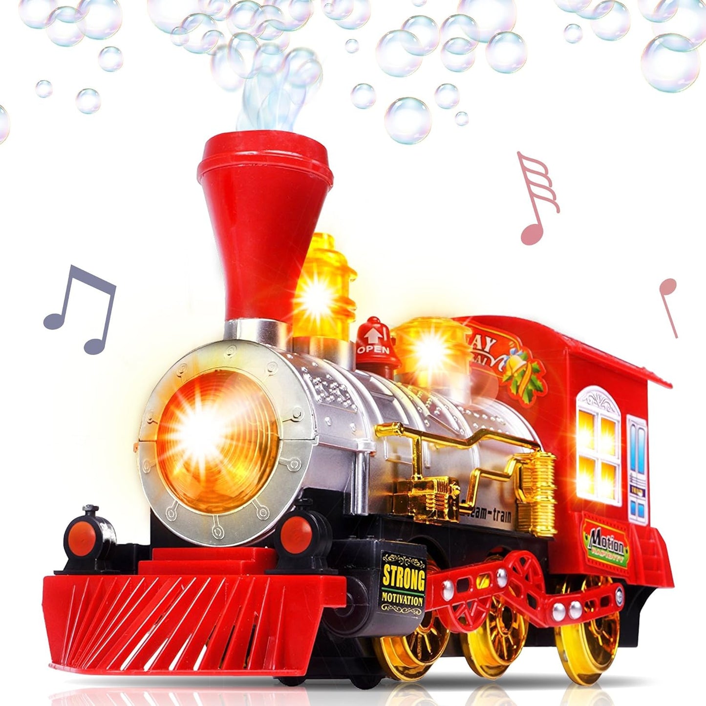 Bubble Train for Kids Toys with Bump & Go Motion, Fire Engine Toy with Light and Sound