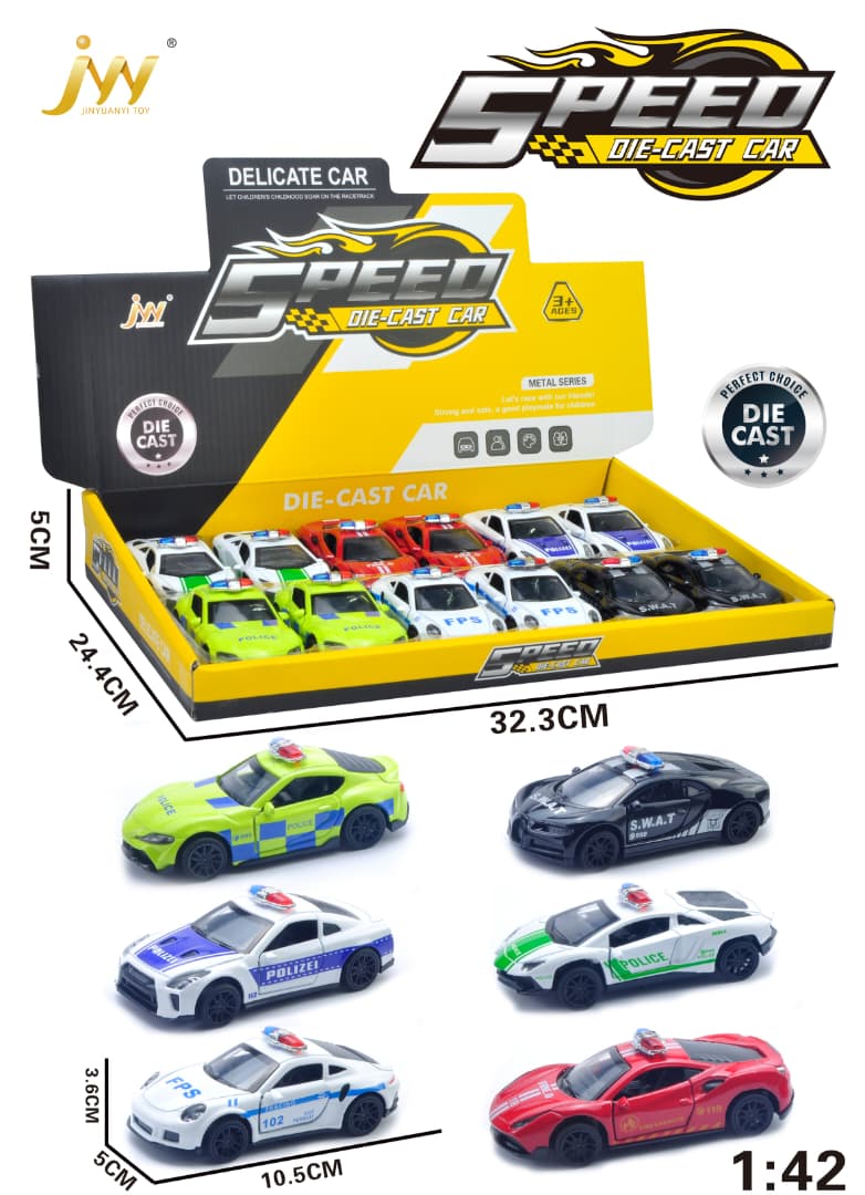 Speed Die-Cast Car Set Police Vehicles (Display Box of 12)