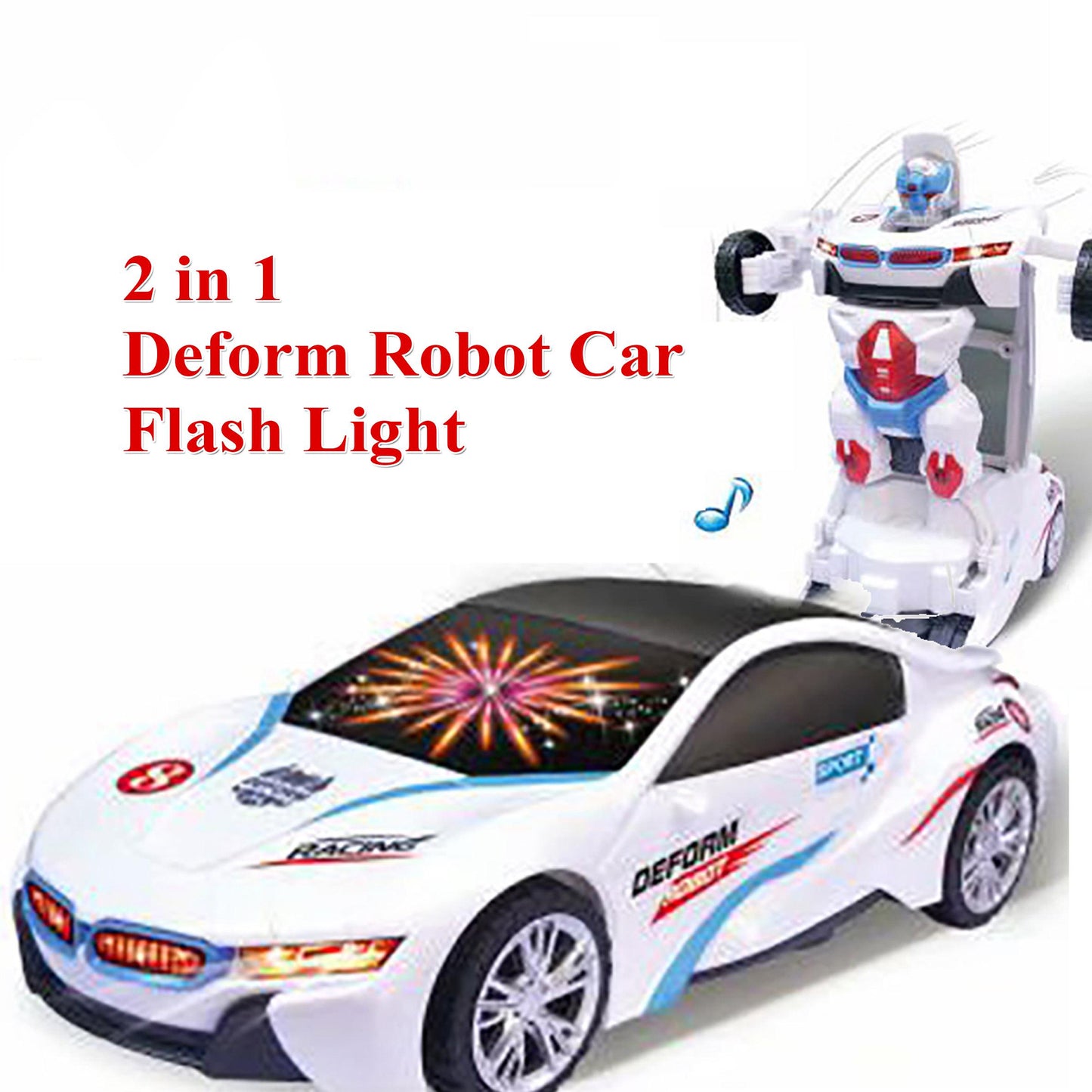 Robot Car for Kids Deform Car 2-in-1 Toy with Bump & Go Action, 3D Lights, Music