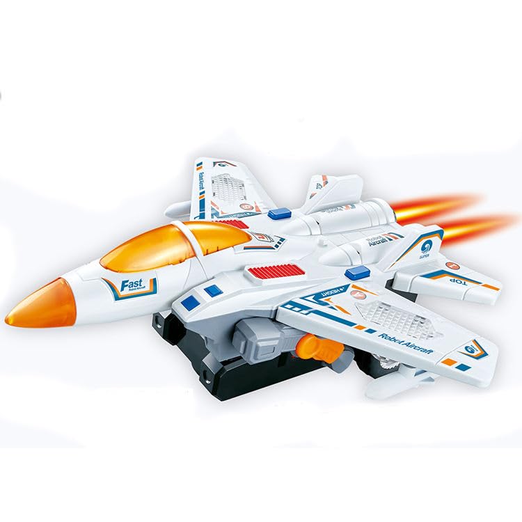 Jet Aircraft & Robot Toy,  with 3D Light & Sound, 2 in 1 Deformation Bump & Go Transforming Airplane