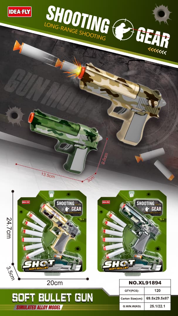 Shooting Gear Soft Bullet Gun – Simulated Alloy Camo Pistol