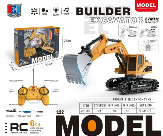 RC Builder Excavator 1:22 Scale Engineering Vehicle with Lights & Sound