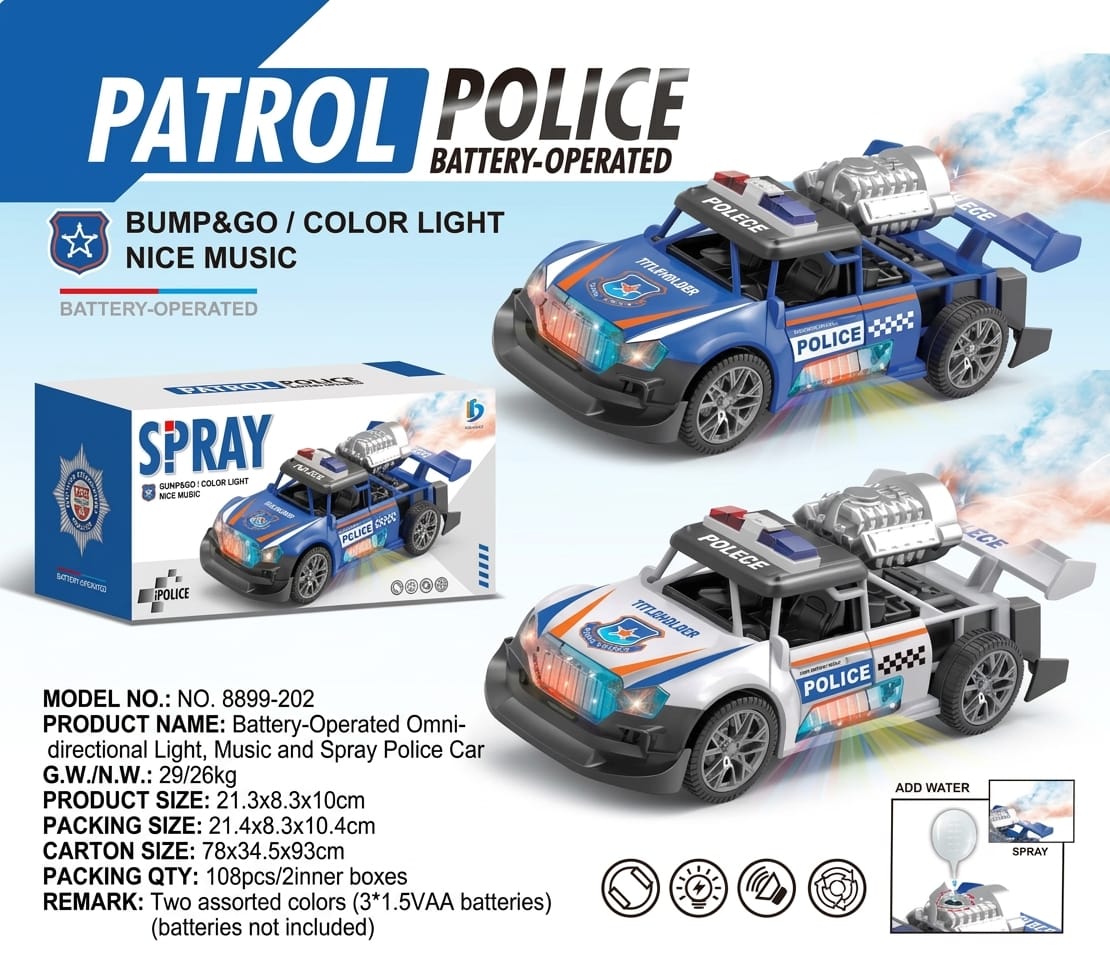 Spray Police Car Toy with Lights, Music & Spray BO