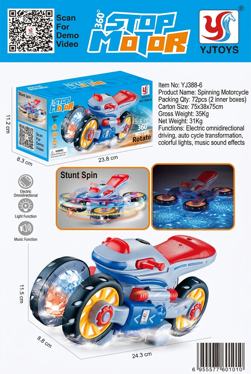 360° Stop Motor Electric Toy Motorcycle with Lights & Sound