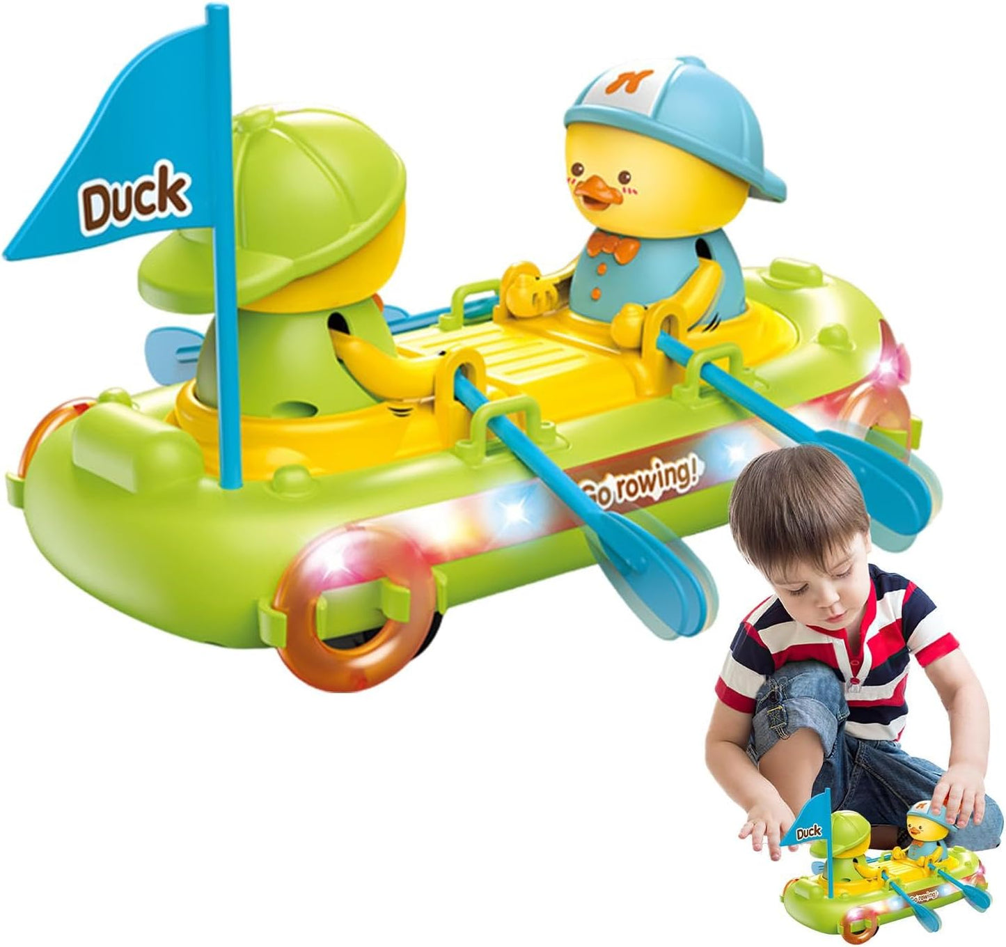 New Duck Boat Musical Bump & Go Action Toy With Lights Music For Boys Girls Birthday Christmas Gift