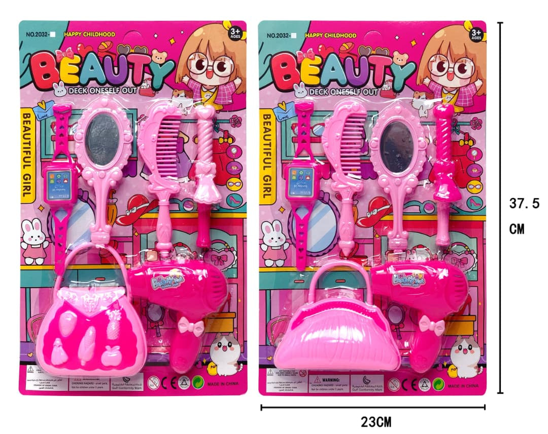 Girls Pink Beauty Toy Playset — Mirror, Comb, Handbag & More