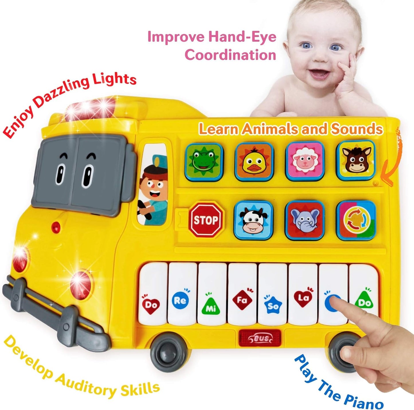 Musical School Bus Piano Sensory Toy for Girls and Boys