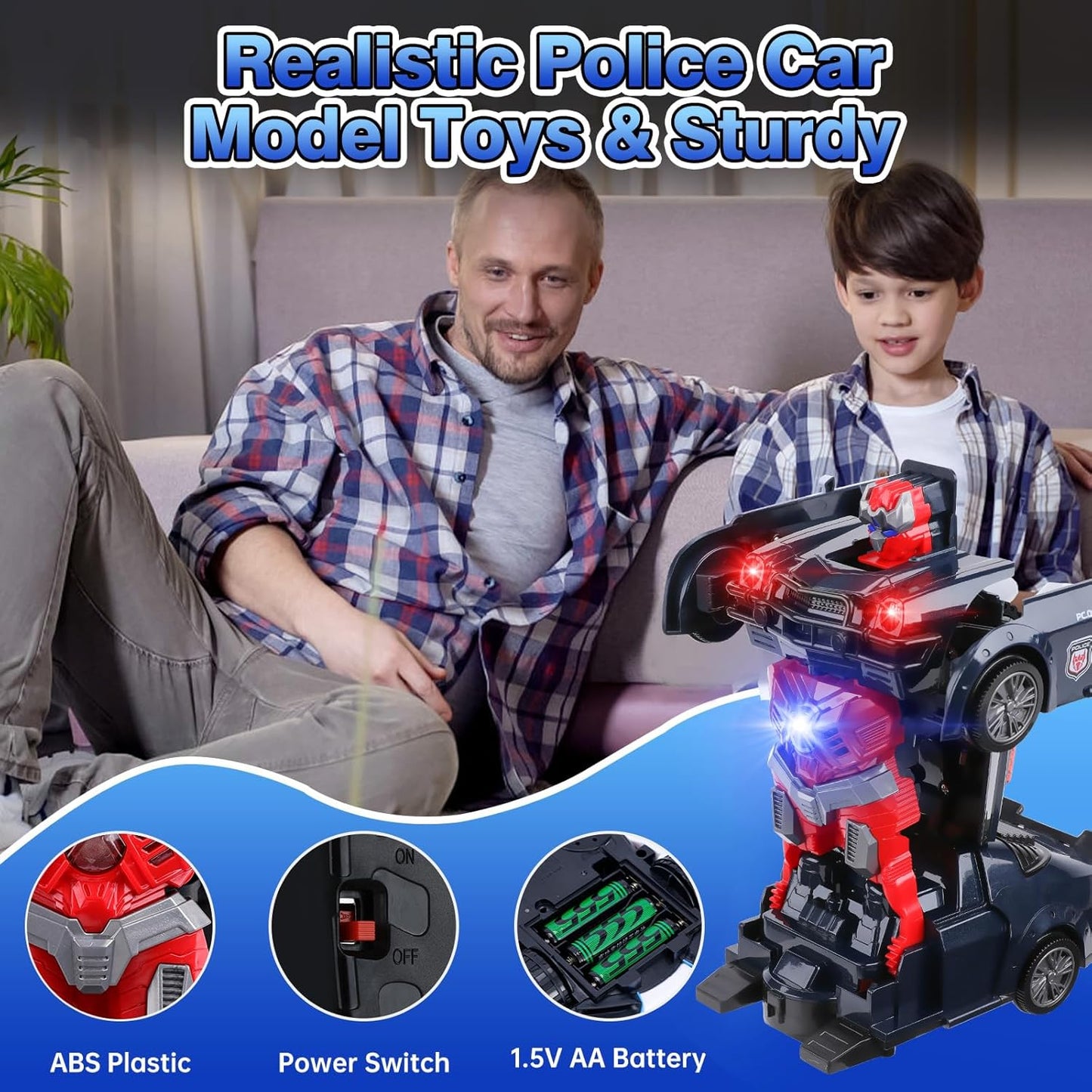 Transforming Police Robot Car Spray (Steam Function) with Light and Music