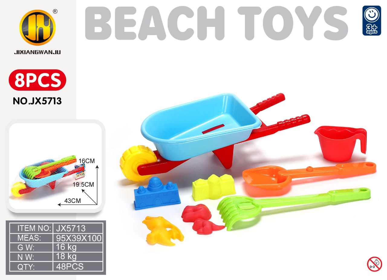 8-Piece Beach Toy Set with Wheelbarrow