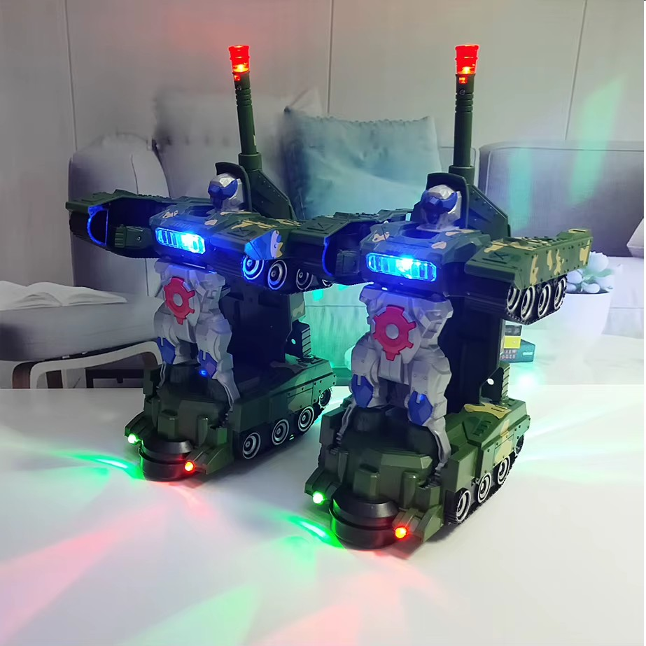 Electric Transforming Robot Tank Kids Toys with Light and Music 2 in 1 Automatic
