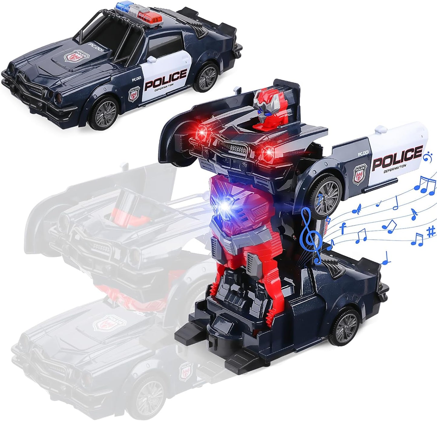 Transforming Police Robot Car Spray (Steam Function) with Light and Music