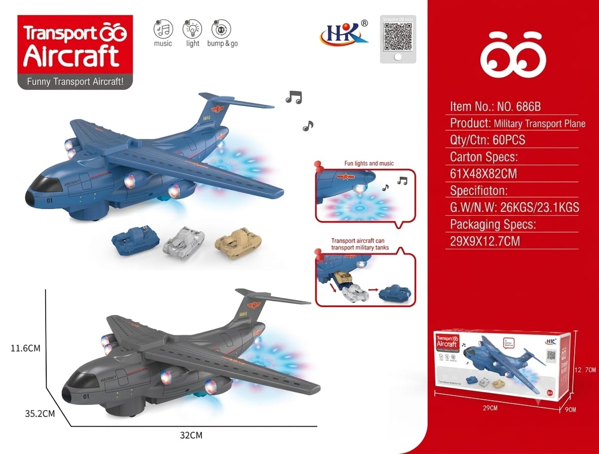 Military Transport Aircraft Toy with Light & Sound Bump n Go