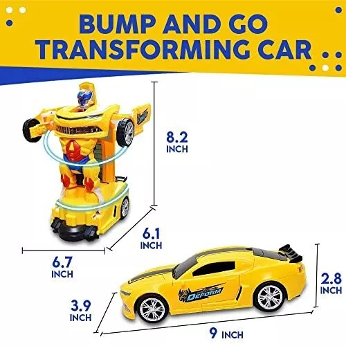 Yellow Robot Car for Kids Deform Car 2-in-1 Toy with Bump & Go Action, 3D Lights, Music (Copy)