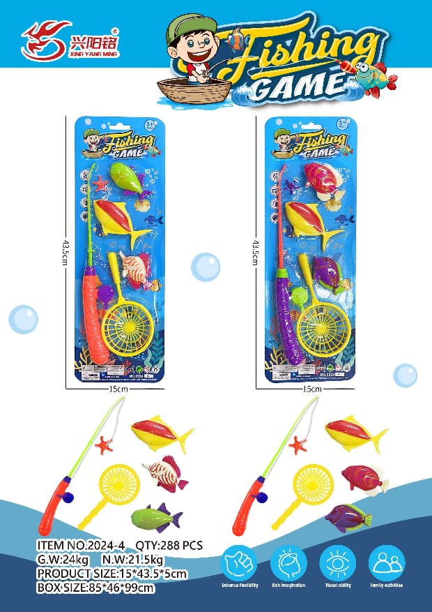 Fishing Game Kids Toy Set – Rod, Net & 4 Fish (2 Assorted Colours)
