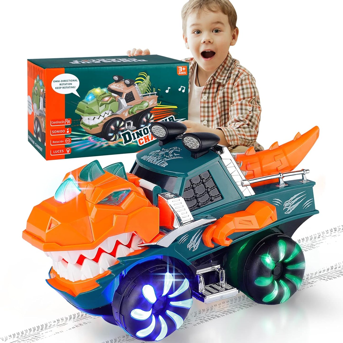 Dinosaur Car Toy for Boys Girls Dino Truck with Flashing Lights Music Roaring Sound