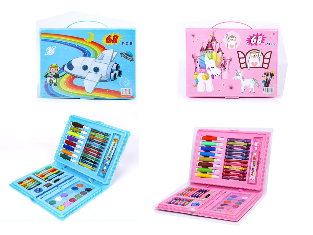 68 Piece Children's Art Set – Blue Space & Pink Unicorn