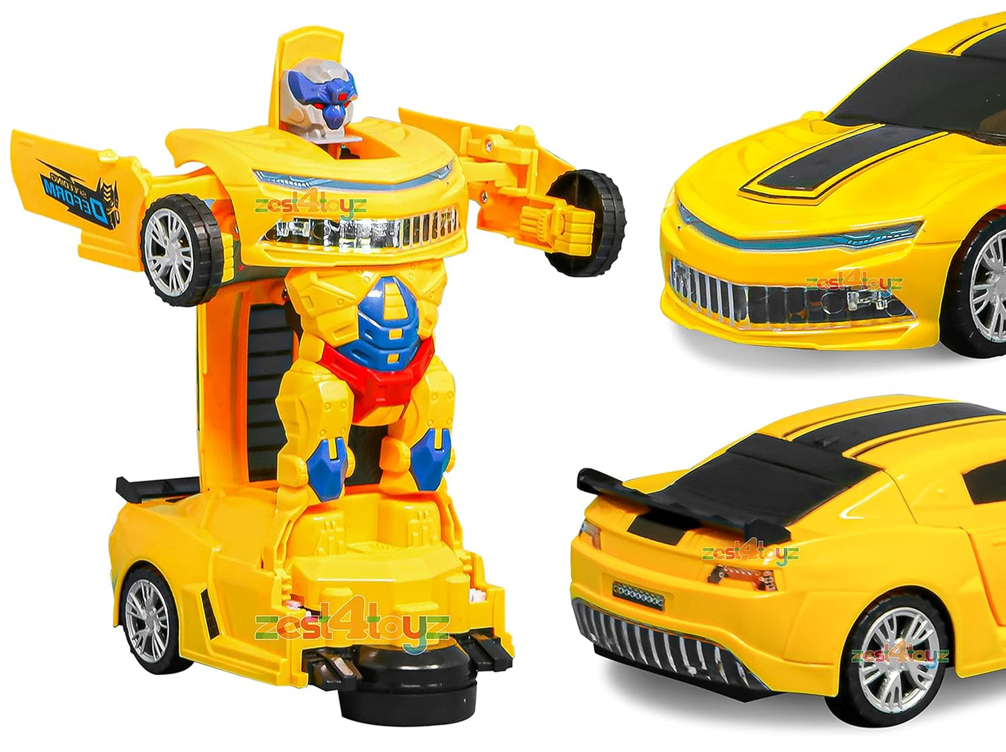 Yellow Robot Car for Kids Deform Car 2-in-1 Toy with Bump & Go Action, 3D Lights, Music (Copy)