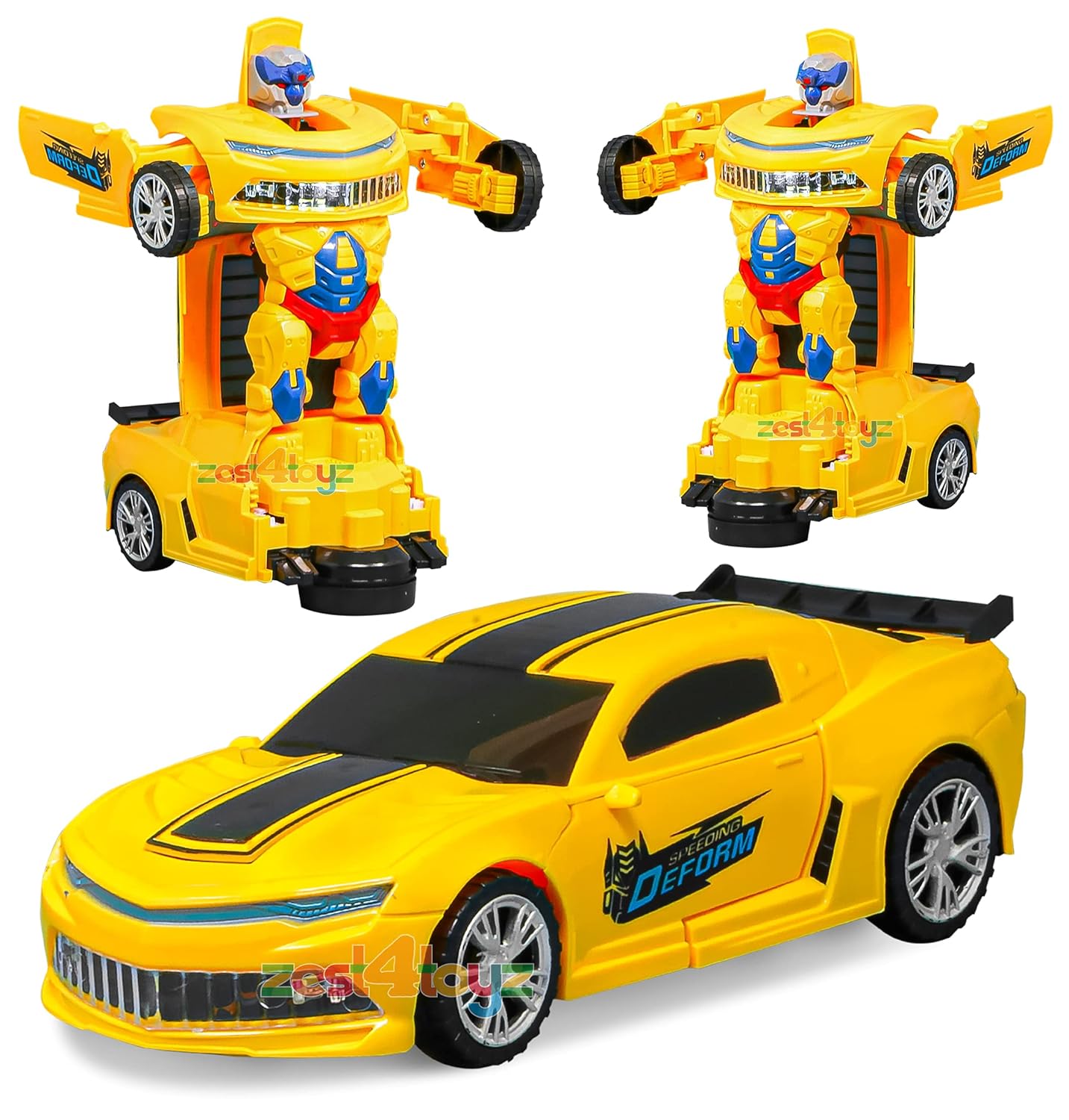 Yellow Robot Car for Kids Deform Car 2-in-1 Toy with Bump & Go Action, 3D Lights, Music (Copy)