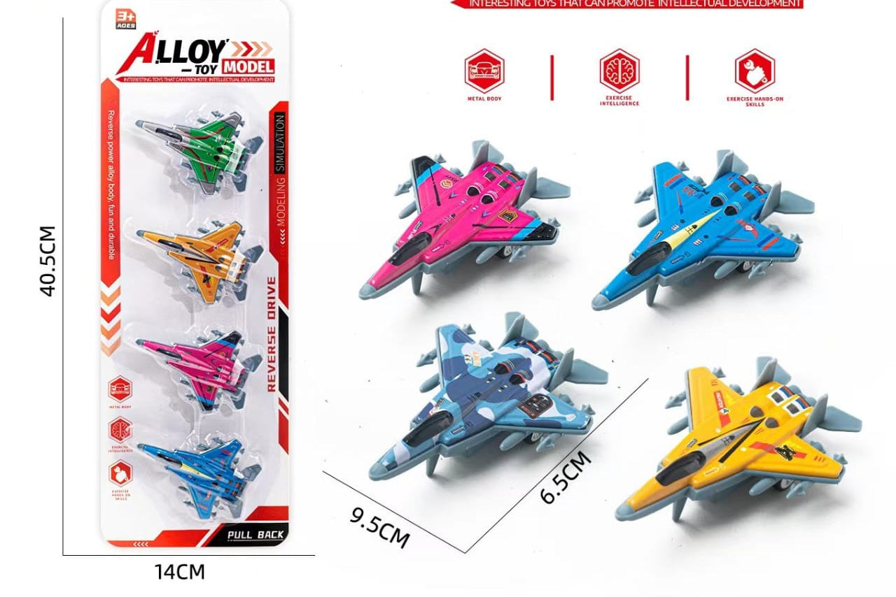 4-Pack Alloy Pull-Back Fighter Jet Toy Set – Alloy Toy Model