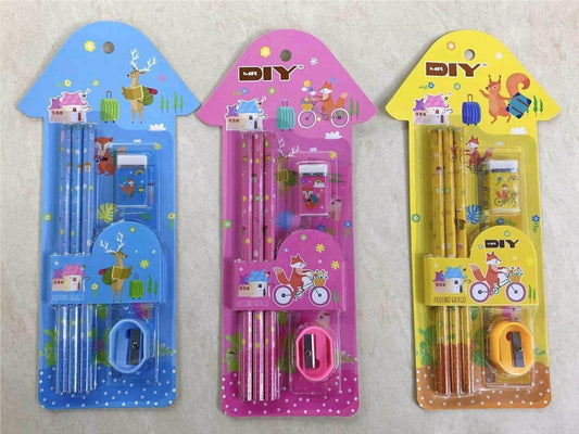 Animal Character Kids Stationery Set – Pencils, Ruler, Eraser & Sharpener