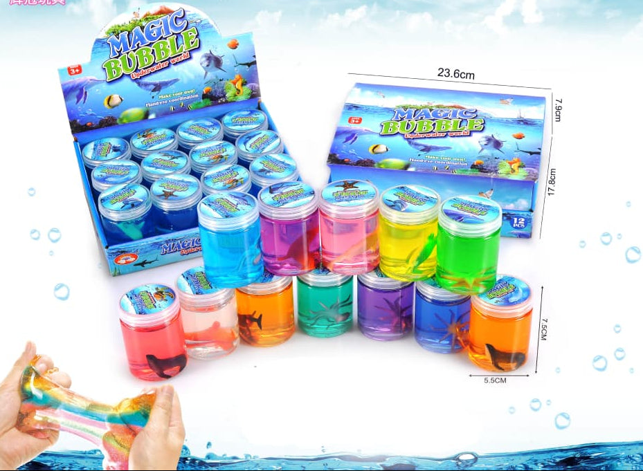 Magic Bubble Underwater World Shark Slime | Round Jars | 12pcs Display Box