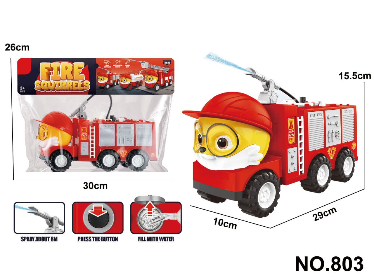 Fire Squirrels Water Spray Fire Engine Toy – Sprays Up to 6 Metres