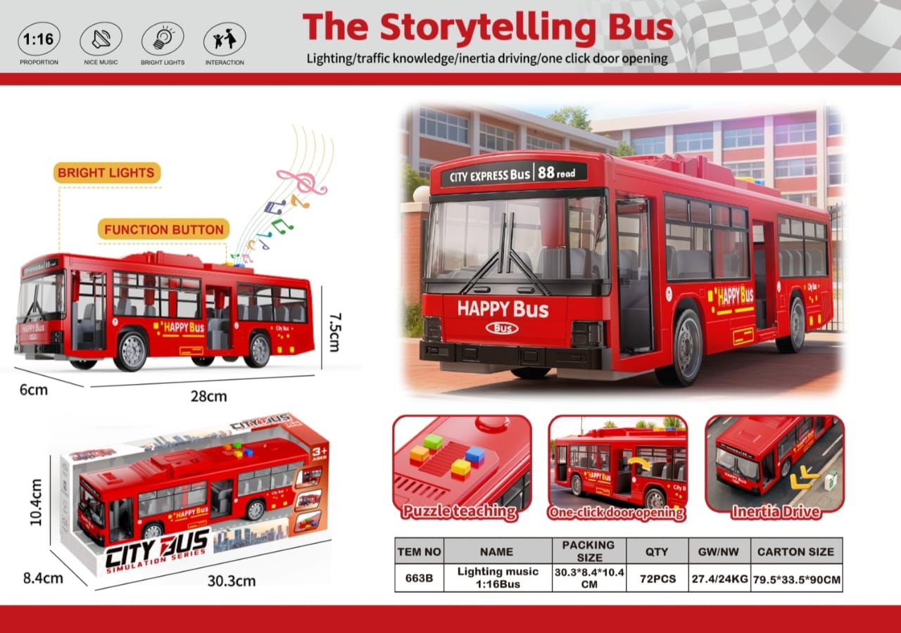 The Storytelling Bus – City Express 1:16 Scale Toy Bus with Lights & Music