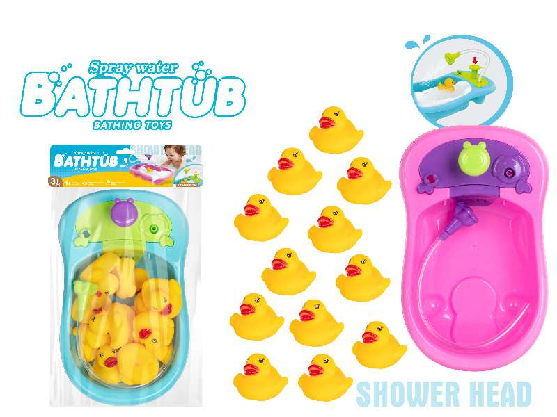 Spray Water Bathtub Bathing Toy Set with Rubber Ducks & Shower Head